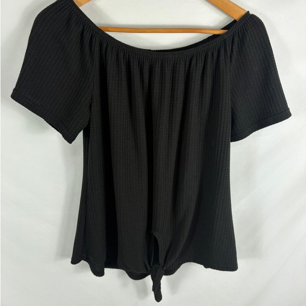 Neineiwu Waffle Knit Tie Bottom Top Black Size Large